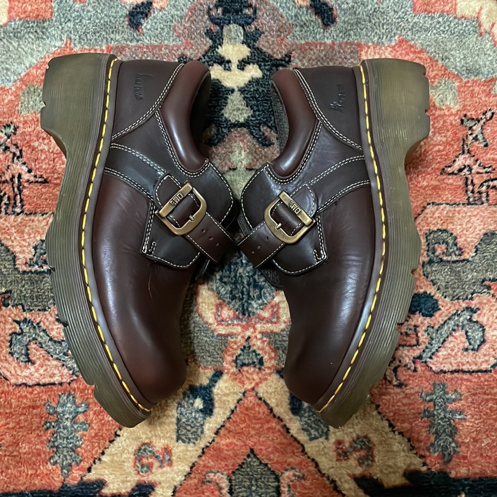 Dr Martens Y2K Vintage Brown Leather Monk Strap Platform shoes boots size 9